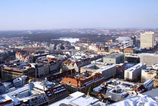 Blick vom MDR-Hochhaus auf Leipzig